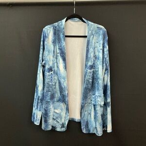 SHEIN Blue Acid Wash Open-Front Cardigan Blazer